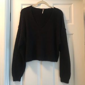 Free People black fuzzy v-neck sweater